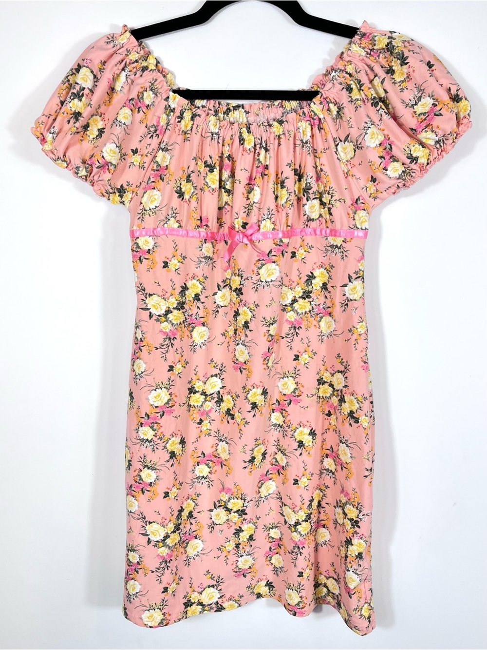 Pink Floral Off-Shoulder Puff Sleeve Dress‎ Girls XL 16